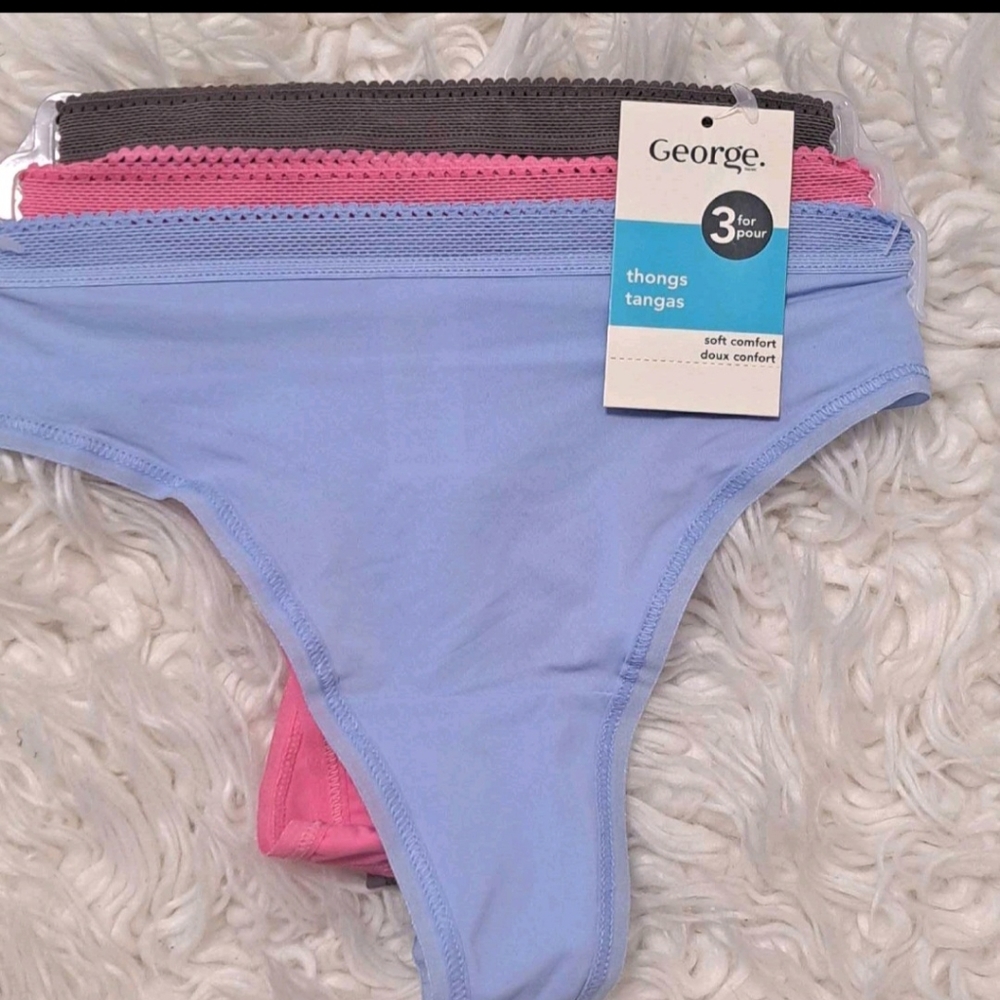 Brand New George 3 Pairs Thong Set - Blue, Pink, Brown